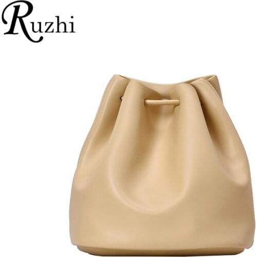 Solid bucket bag drawstring shoulder bags PU leather women bag Simple crossbody bags high quality handbags elegant women bags