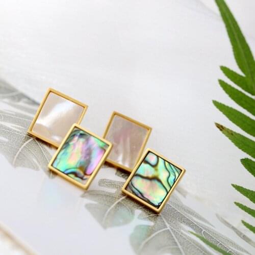 Authentic 925 Sterling Silver Inlaid Natural Abalone Shell Square Earring 18K Gold Plated Trendy Jewelry Gift Silver Earrings