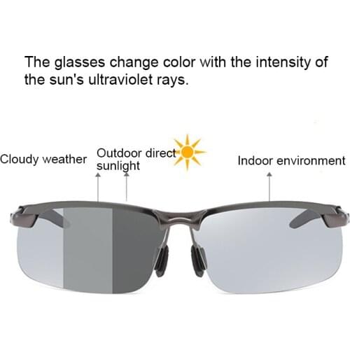 Polarized Semi-Rimless Sunglasses Driver Riding Goggle Chameleon Change Color Glasses B2Cshop