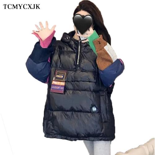 Black Down Jacket Womens Winter New Parkas Women Fashion Design Sense Sweater Stitching Sleeves Plus Size Clothing Woman Coat