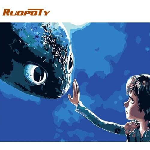 RUOPOTY Frame DIY Painting By Numbers Animation Acrylic Paint On Canvas Coloring By Numbers Wall Art Picture For Home Decors