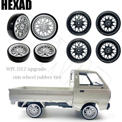 WPL D12 Tires 4pcs Upgrade Wheel Rim Wheel Hubs Rubber Tires RC Car Spare Parts Accessories Children Toys