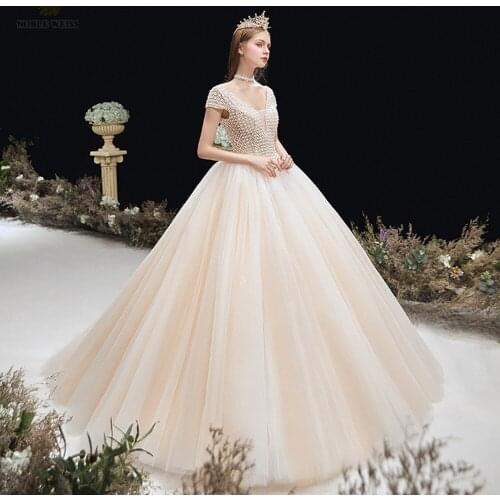 Weeding Dress V-neck Floor-Length A-Line Wedding Gowns Tulle Bridal Dresses