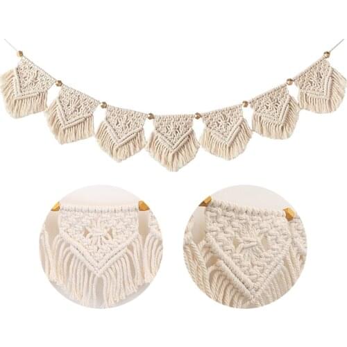 Bohemian Woven Macrame Wall Hanging Boho Tapestry Weaving Flags Fringe Banner Decoration for Home Living Room Baby Nursery