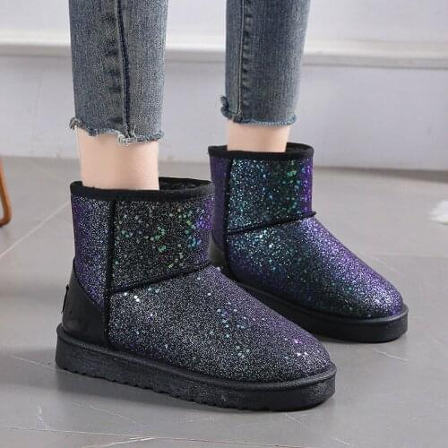 Warm Women Snow Boots Autumn and Winter New Female Winter Boots Sequined Round Toe Women Flat Boots