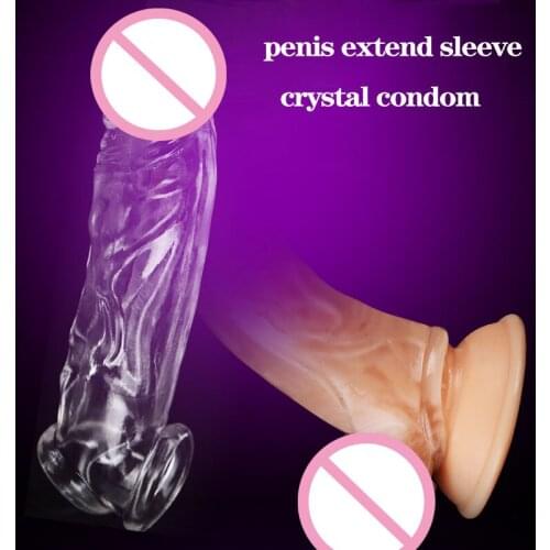Male Penis Extend Sleeve Crystal Condom Delay Ejaculation Erotic Sex Toys For Men Dick Cock Ring Penis Enlargement Extender
