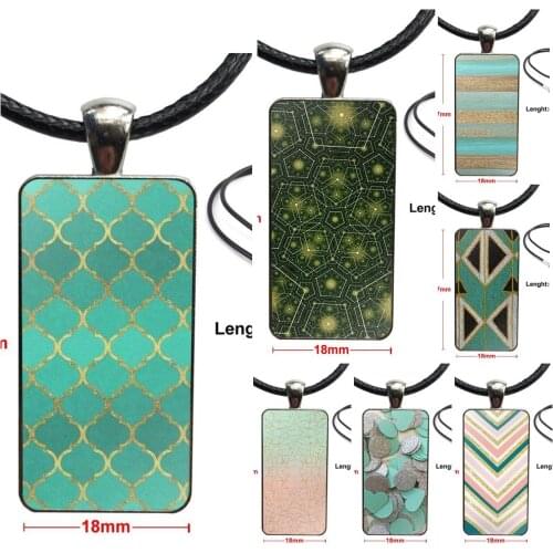 Green Glitter Geometric Necklace Fashion Long Chain With Rectangle Necklace Jewelry For Women Kids