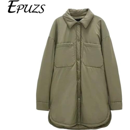 Winter Fashion New Arrival Turn Down Collar Long Sleeve Shirt Coats Black Green Women Parkas With Pockets Mujer Solid Jackets