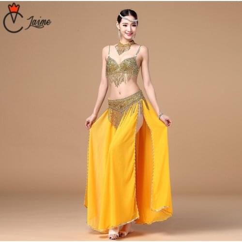 For oriental dance Belly Dance Clothing 3pcs Outfit Women Costume Beads Bra Skirt Belly Dance Costumes Set Bra Belt Skirt