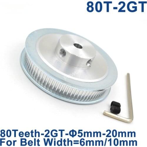 80 Teeth 2GT Timing Pulley Bore 6/6.35/8/10/12/14/15/16/17/19/20mm for GT2 Open Synchronous belt width 6/10mm 80Teeth 80T