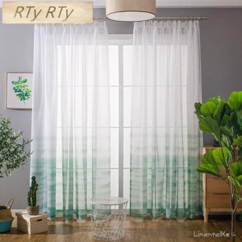 Window Curtain Lavender Gradient Printed Pattern Transparent Sheer Polyester&Cotton Fabric For Home Living Room Screening 1PCS
