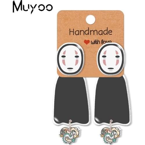 2021 New Spirited Away Anime No Face Man Acrylic Epoxy Resin Stud Earrings Handcraft Earrings Gifts