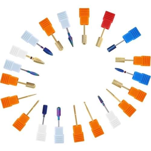 3/32" Nail Drill Bits Gold/Blue Rainbow Tungsten Carbide Drill Bits for Acrylic Gel Nails Polishing Remove Manicure Pedicure