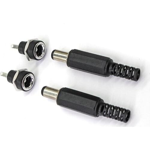 5.5 x 2.1mm Plastic Male Plugs DC022B DC Power Socket Female Jack Screw Nut Panel Mount Connector 5.5*2.1MM 2/5/10Pairs