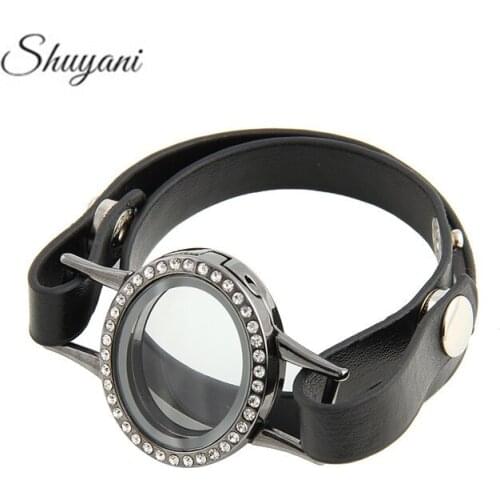 5pcs/lot 4 Colors Mix Oval Crystal Magnet Memory Living Glass Locket Bracelet Leather Wrap Locket Bracelet For Floating Charms