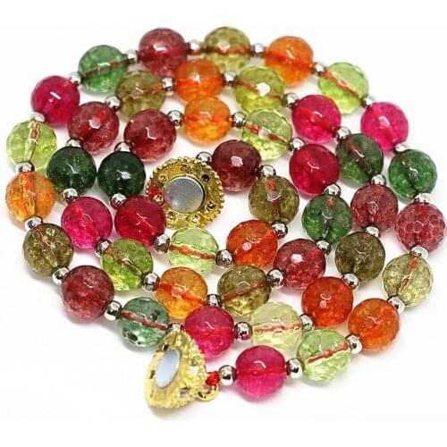 Beautiful multicolor simulated tourmaline quartz faceted round beads 8,10,12mm fashion necklace gift chain jewelry 18inch B1492