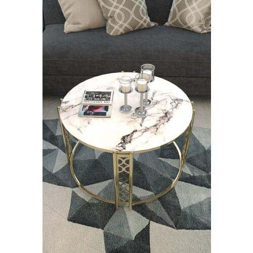 White Marble Desenlı Chic Detailed Gold Medium Coffee Table Table Basse Mesa Auxiliar غرفة المعيشة الأثاث Stolik Kawowy журнальный столик