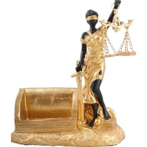 Trinket Card Holder Goddess Themis Miniature Office Accessory Justice Themed Decorative Authentic Gift Gold Quality Polyresin