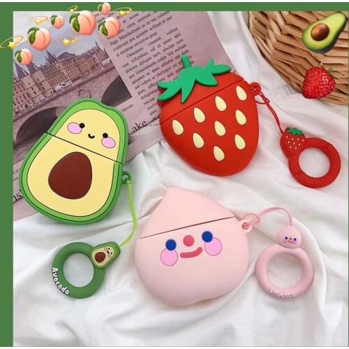 Luxury 3D Cute Fruit Peach Strawberry Avocado Earphone Headset Accessories silicone case For Airpods 1 2 Wireless Bluetooth bag