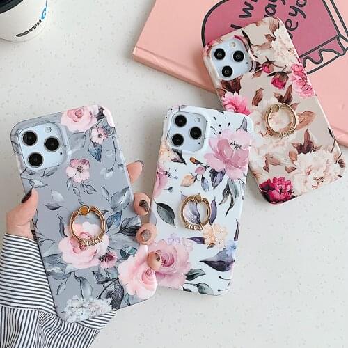 LOVECOM Retro Flower Ring Holder Case For Samsung S21 S20 FE A72 A52 A51 A71 A50 A42 A21S A12 S10 S9 Plus Note 20 10 Soft Cover
