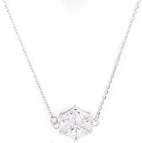 DoreenBeads Fashion Pendant Necklace Stainless Steel Micro Paved Gold Metal Hexagon Clear Cubic Zirconia 47cm Long,1 PC