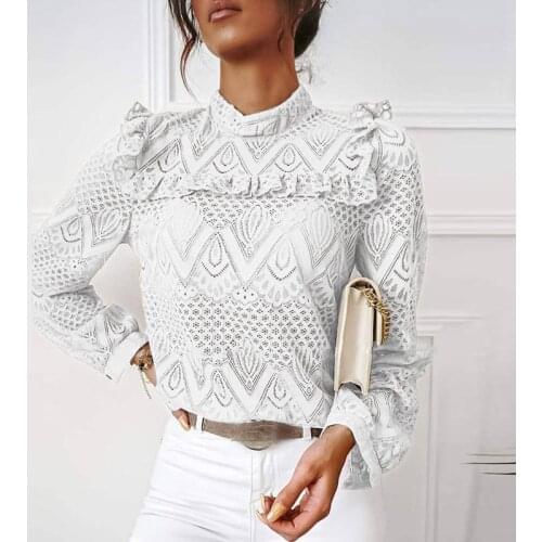Elegant Fashion Sexy Lace Folds Stitching Long-Sleeved Tops Casual O-Neck Style Tops Ladies Oversized T-Shirt Female Top Women
