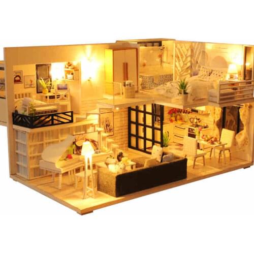 Doll House Wooden Furniture Miniature Dollhouse DIY Miniature House Room Toys for Children Casa De Boneca