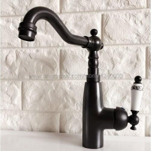 Oil Rubbed Bronze One Hole / Handle Bathroom Basin Faucet Brass Vessel Sink Water Tap Mixer Swivel Spouts Knf375