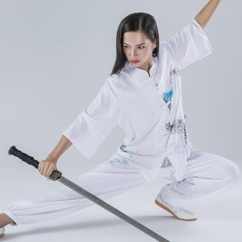 Summer Women Yoga Set Tai Chi Martial Arts Uniforms Linen Loose Sweatshirt+pant Casual Jogger Fitness athletic Set Sport Suit