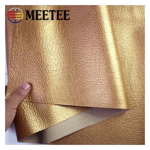 Meetee 50x139cm Gold PU Synthetic Leather Litchi Pattern for DIY Handbag Luggage Soft Home Textile Decoration Fabric SL213