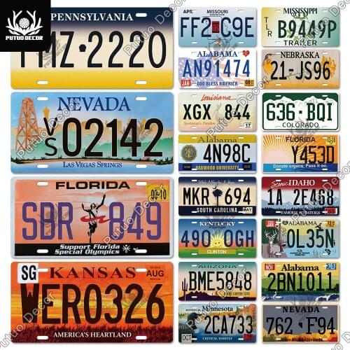 Putuo Decor American Licenses Plate Plaque Metal Decorative Car Number Tin Sign Plate for Car Living Room Garage 2D Wall Decor