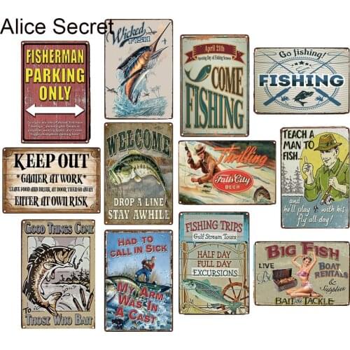 Wall Decor Go Fishing Metal Tin Sign Vintage Home Bar Pub Hotel Keep Out Metal Sign Plaque Metal Poster 20x30cm