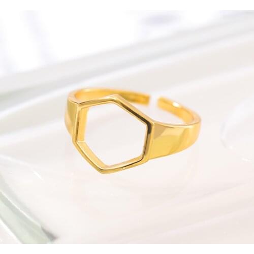 Minimalist Hexagon Honeycomb Rings Geometric Jewelry Gold Color Adjustable Beehive Open Ring anillos mujer