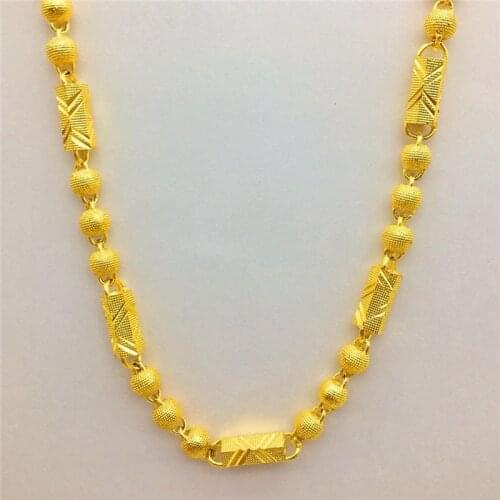 Fashion Luxury Gold 18K Necklace Hexagon Shape Bead Necklace for Mens Ornament Chain Necklace Yellow Gold Jewelry No Fade