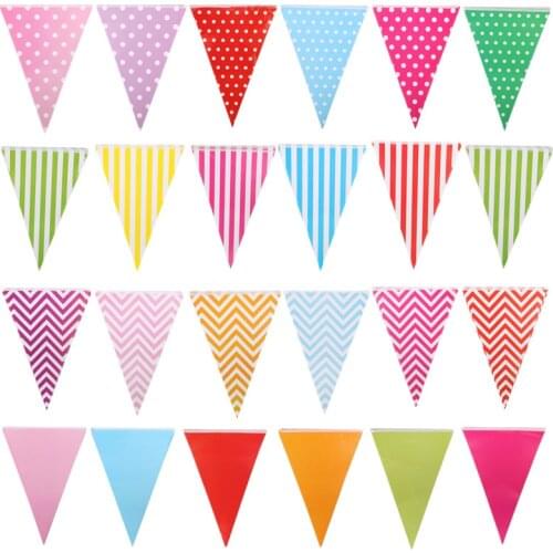 Pure Color Paper Banners Wave Striped Pulling Flag Dot Hanging Flags Multi Colors For Wedding Birthday Party Celebration Decor