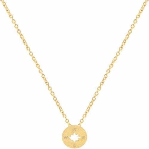 Rose Gold Color Mini Circle Disc Pendant Compass Necklace Women Mens Souvenir Gifts Stainless Steel Link Chain Chocker Necklace