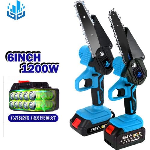 1200/1000W 6/4Inch Wireless Mini Electric Saw Chainsaw Pruning Tool With Rechargeable Battery Woodworking One-handed Garden Tool