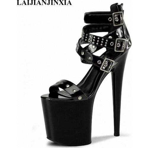 New womens shoes 20cm Punk high heels rivets gladiator sandals platforms buckle pole Dance Shoes
