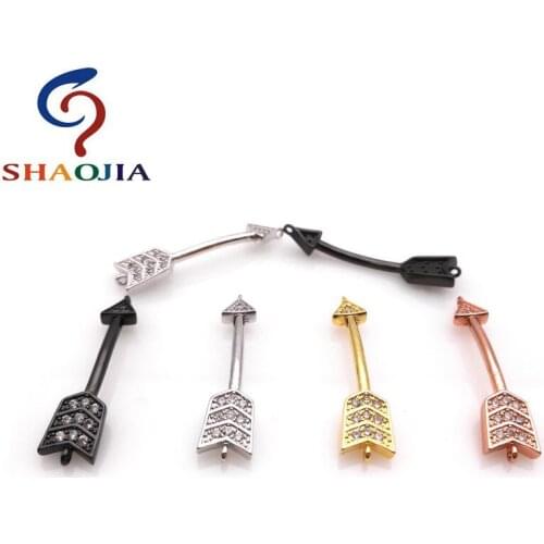 SHAOJIA 34.6*7.5 MM 2017 Hot Sale Arrow Shape Cubic Zirconia CZ Micro Pave Arrow Beads Making Beads Fit Men Bracelet 4 Colors