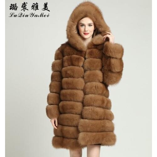 High Quality Fox Fur Coat with Hood Customize Russian Winter Coats of Fox 100% Real Fur Coats From Natural Fox Fur Jacket S-7XL