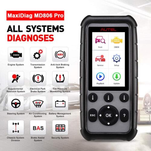 Autel MD806Pro Full OBDII Scanner All System Code Reader with 7 Special Feature, Auto VIN Scan, DTC Lookup, Throttle, Adjust A/F