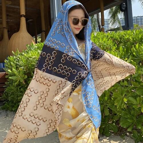 Fashion Spring Summer Women Tencel Cotton Print Beach Silk Scarf Shawls Wild Female Long Wrap Casual Thin Travel Sunscreen Hijab
