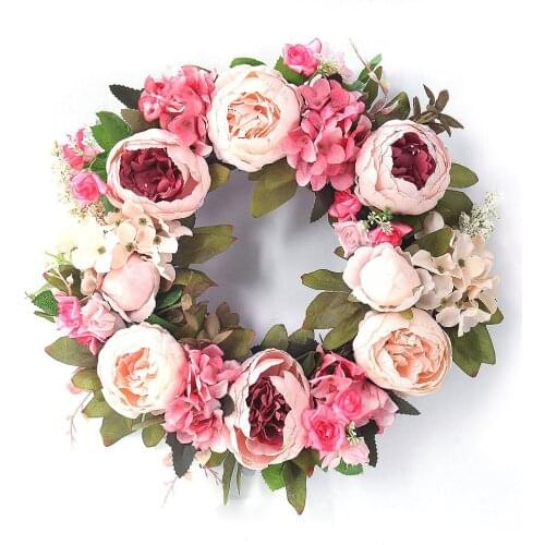 40CM Artificial Flower Wreath Peony Wreath 16inch Spring Round Wreath For The Front Door, Wedding, Home Decor