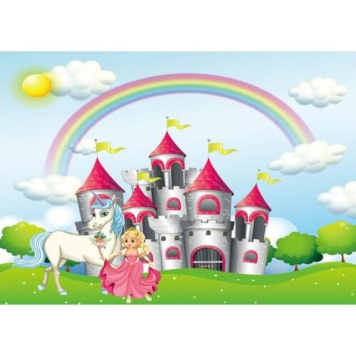 Castle Unicorn Rainbow Vinyl Cloth Photography Background for Photo Studio Children Baby Birthday Party Backdrop Photo Shootings