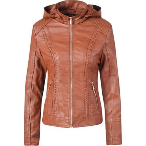 Autumn and Winter New Velvet Women Leather Jacket Hooded Velvet Warm Short Jacket Women Fashion Casual Women Leather Jacket