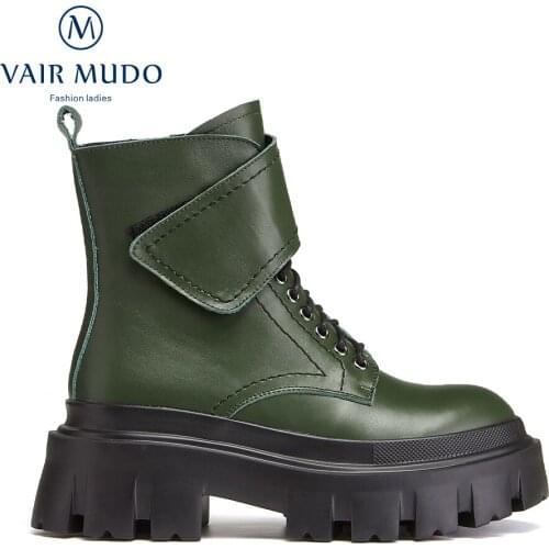 VAIR MUDO Motorcycle Boots Shoes Women Thick Bottom Platform Black Green Round Toe Footwear Solid Footwear Female WM-X162-C