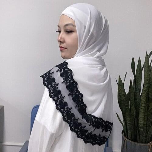 New Elegant Pin Free Instant Lace Chiffon Hijab Women Islam Inner Bonnet Scarf Headband Muslim Arab Wrap Solid Color Shawls