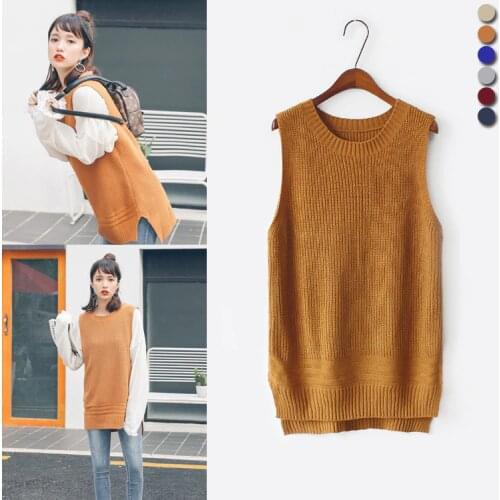 Autumn Winter Sleeveless Sweater Women Solid Color O-Neck Knitted Sleeveless Vest female Jumpers Pull Female Sweaters