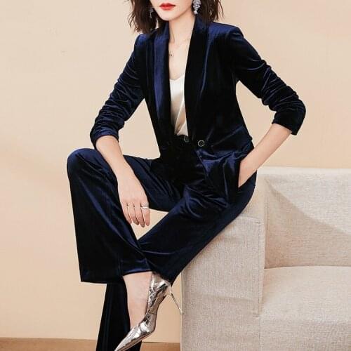 WomenS Pantsuit Gold Velvet Pants Suit 2 Piece Set Office Coat Fashion Women Velvet Temperament Coat Casual Formal Wear AA5516