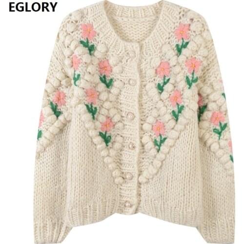 Top Quality New Fashion Cardigans 2020 Autumn Winter Sweaters Women Crochet Knitted Embroidery Flowers Long Sleeve Cardigan Coat